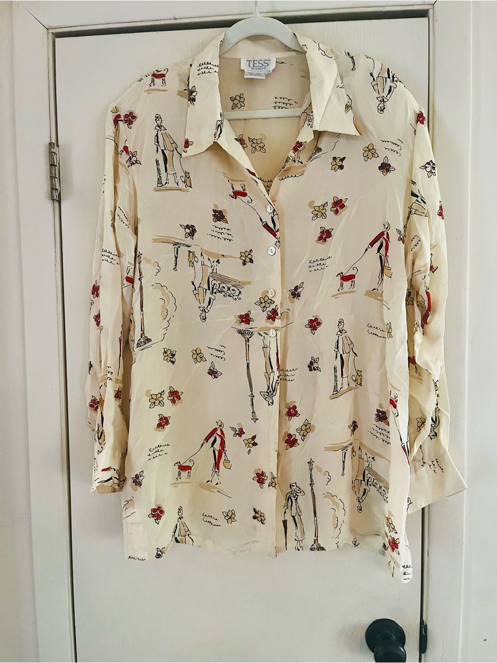 VTG Novelty French Silk 90s Y2K Plus Size Button Front Blouse 1X